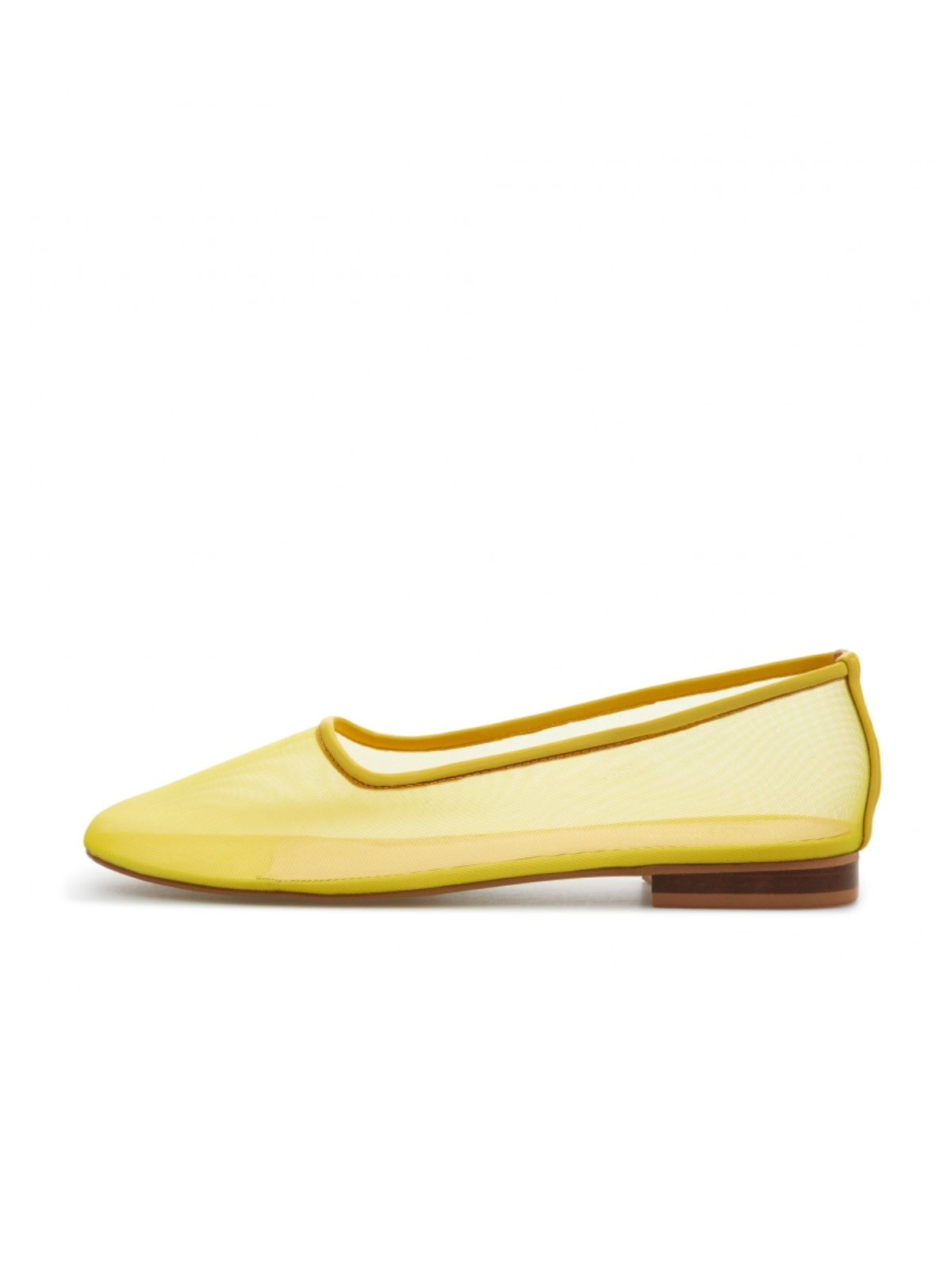 Round-Toe Slip-On Ballet Flats in Yellow Mesh