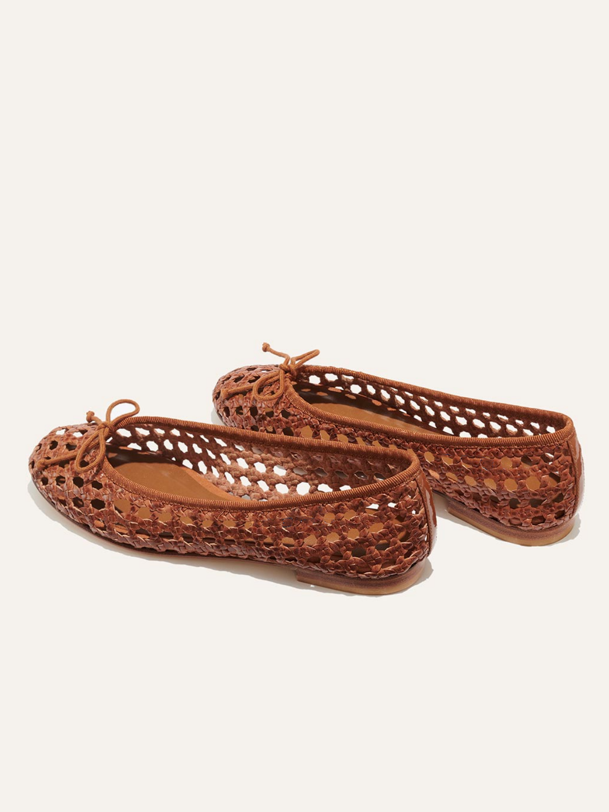 Brown Woven Bow Hollow-Out Round-Toe Slip-On Ballet Flats