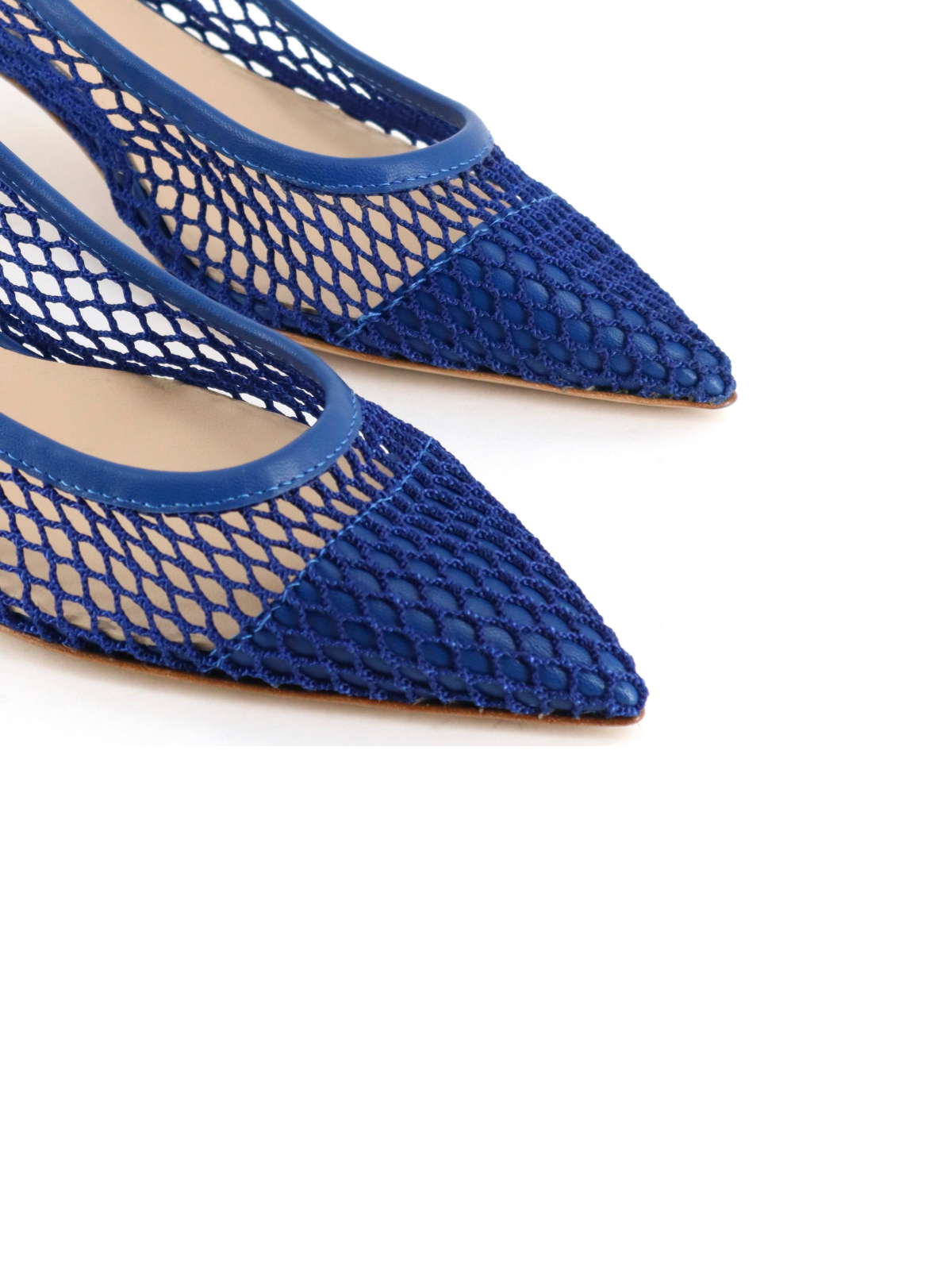 Cerulean Blue Pointy Kitten Heels Slingback Pumps in Fishnet & Vegan Leather