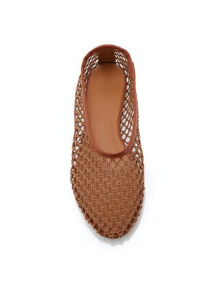 Brown Mesh Crochet Boho Round-Toe Ballet Flats