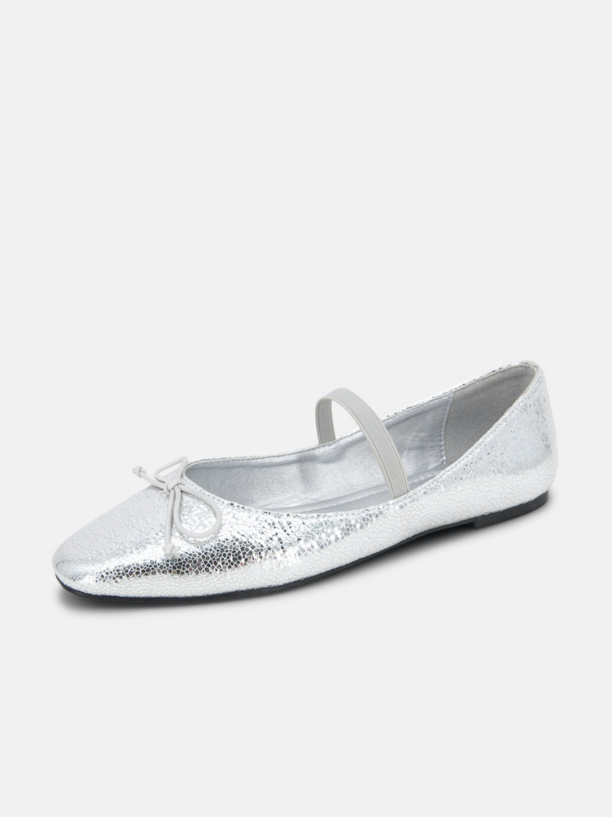 Metallic Silver Snakeskin Bow Square-Toe Ballet Flats Mary Janes