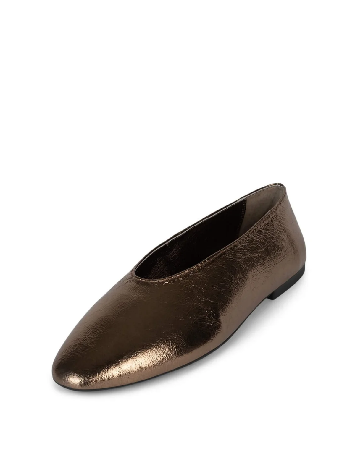 Bronze Metallic Crinkle High-Vamp Almond-Toe Flats