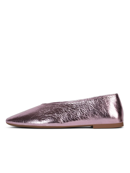 Pink Metallic Crinkle High-Vamp Almond-Toe Flats