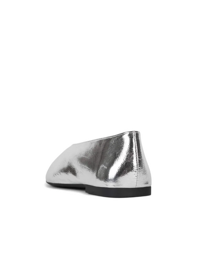 Silver Metallic Crinkle High-Vamp Almond-Toe Flats