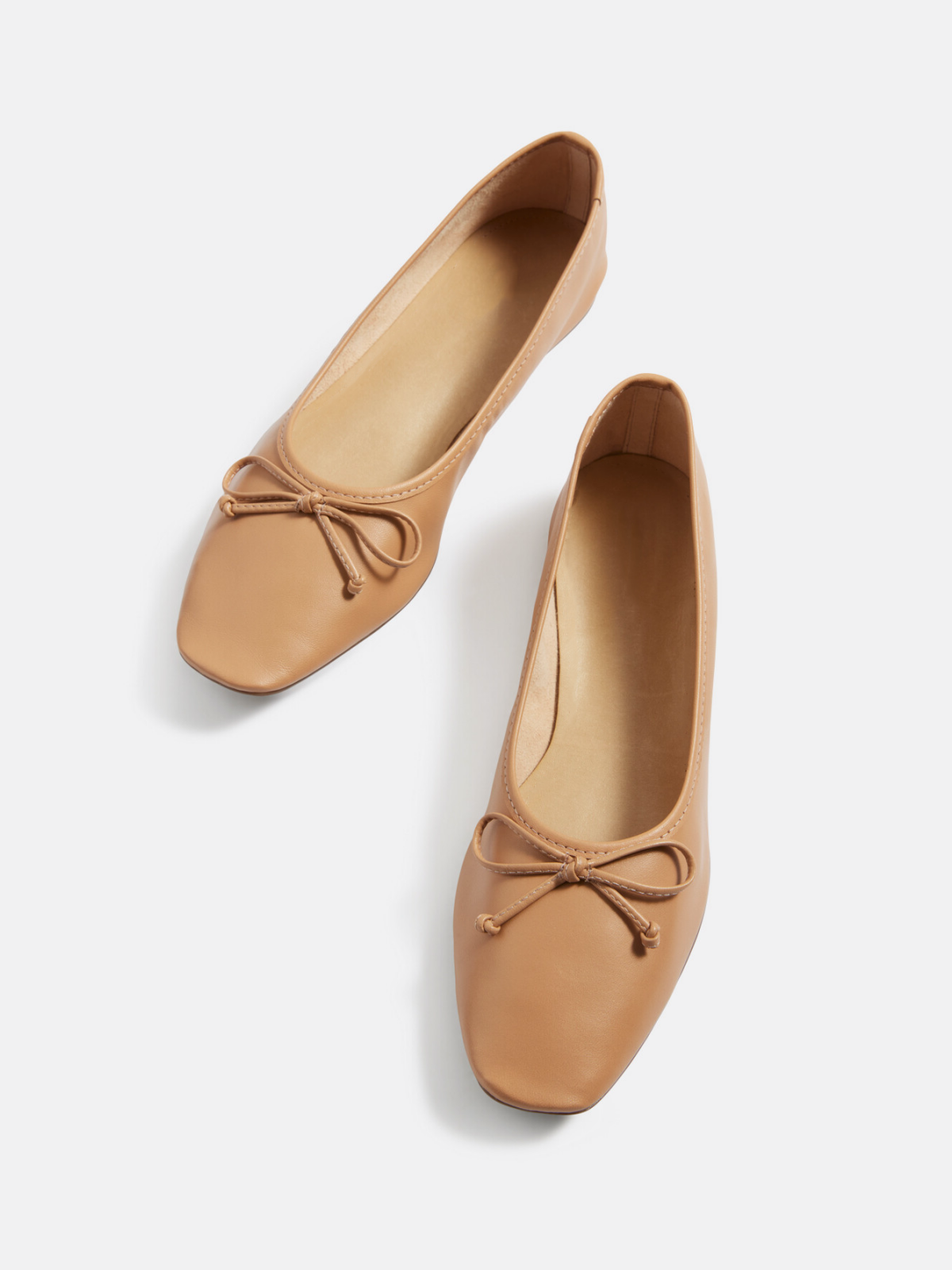 Honey Beige Bow Square-Toe Slip-On Ballet Flats