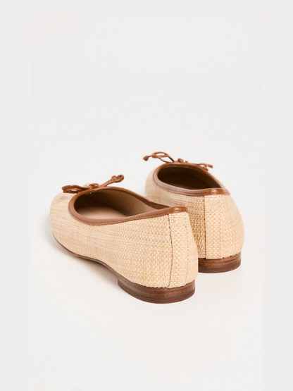 Beechwood Woven Raffia Bow Square Toe Ballet Flats