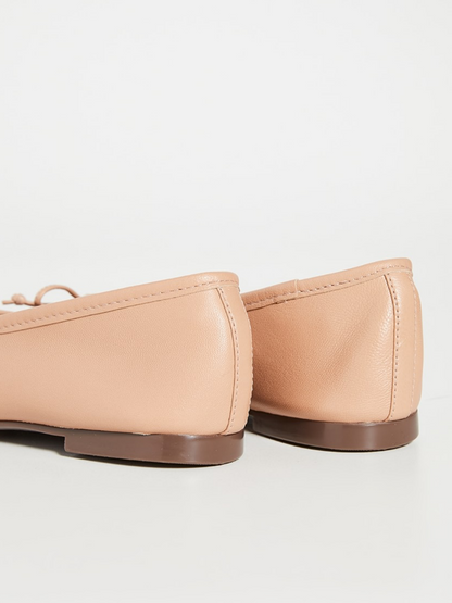 Light Peach Bow Square-Toe Slip-On Ballet Flats