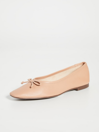 Light Peach Bow Square-Toe Slip-On Ballet Flats