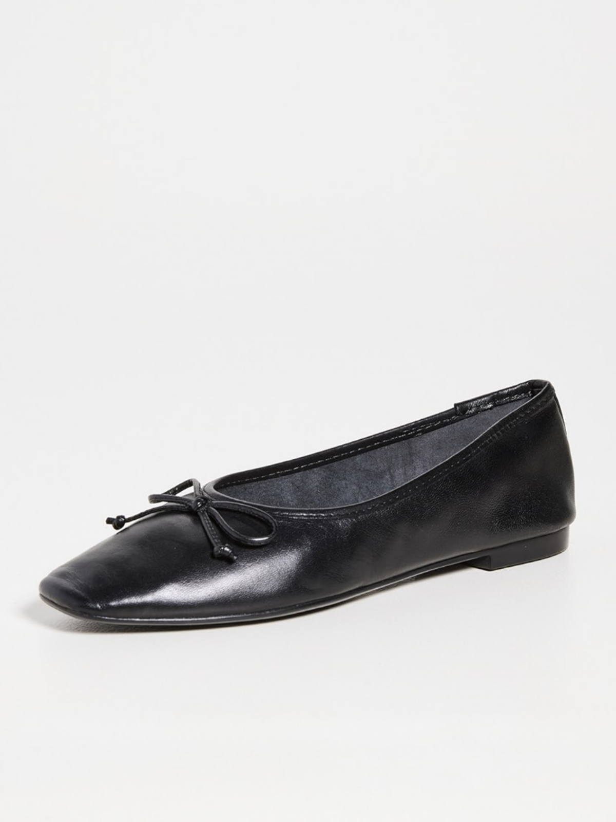 Black Bow Square-Toe Slip-On Ballet Flats