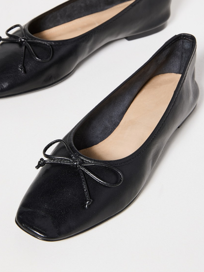 Black Bow Square-Toe Slip-On Ballet Flats