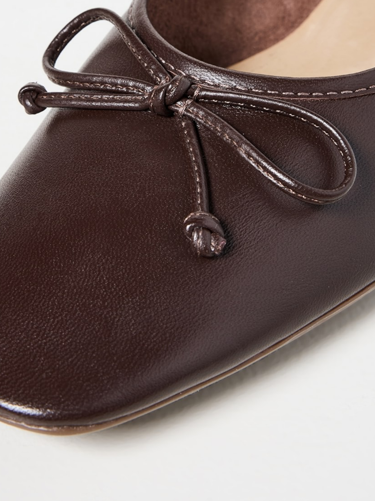 Chocolate Bow Square-Toe Slip-On Ballet Flats