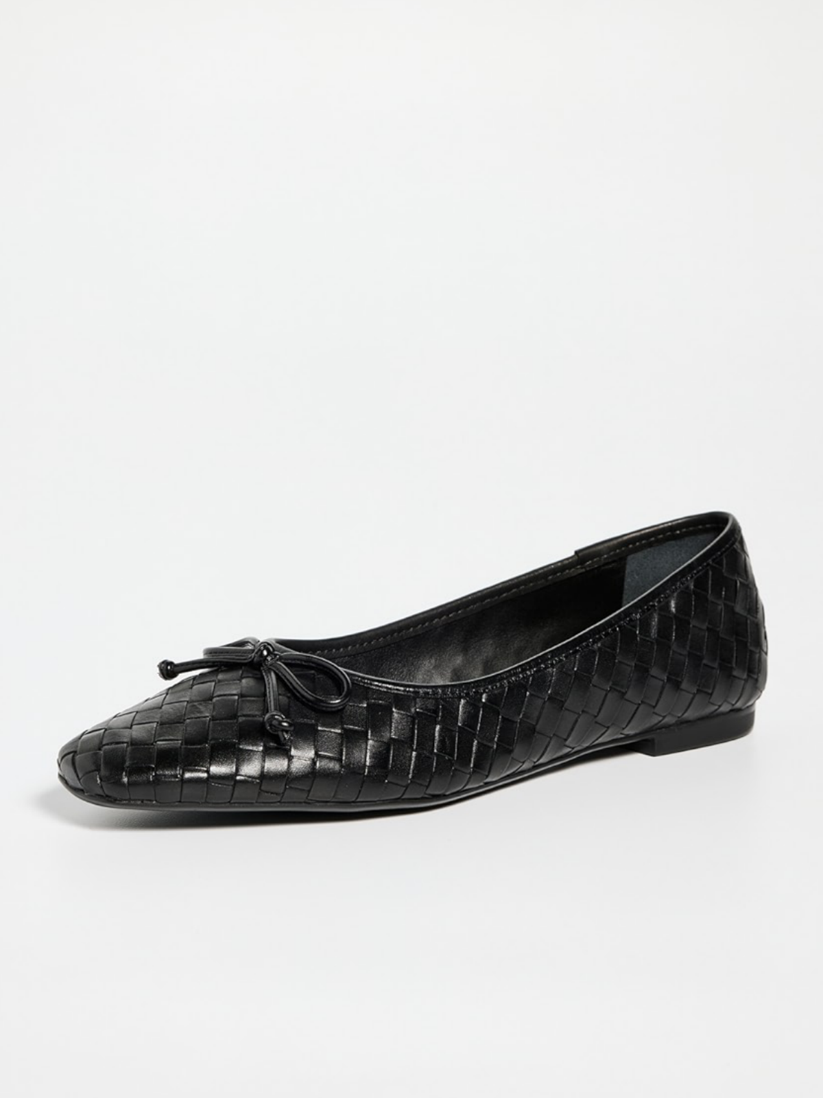 Black Bow Woven Square-Toe Slip-On Ballet Flats