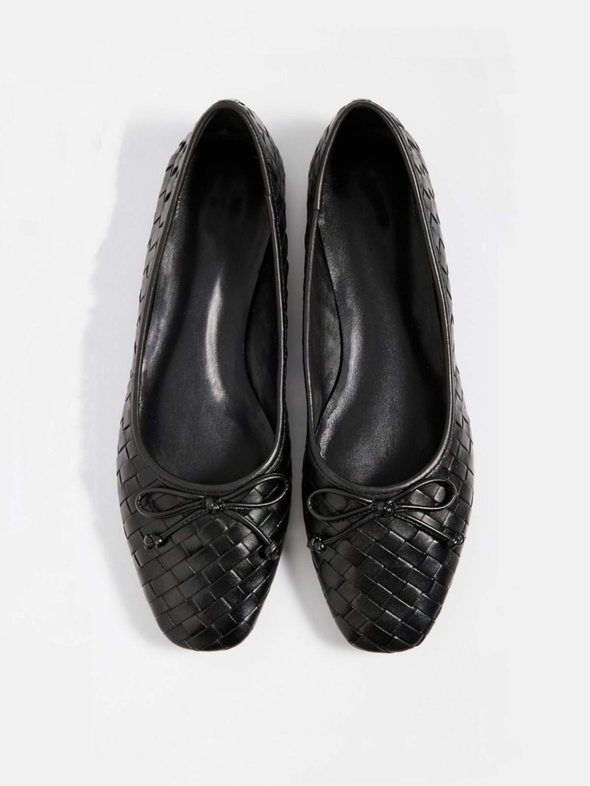 Black Bow Woven Square-Toe Slip-On Ballet Flats