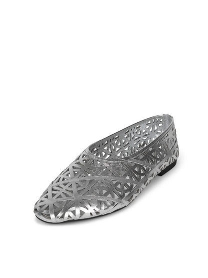 Metallic Silver Boho Cutout Almond-Toe Flats