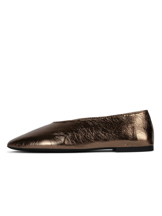 Bronze Metallic Crinkle High-Vamp Almond-Toe Flats