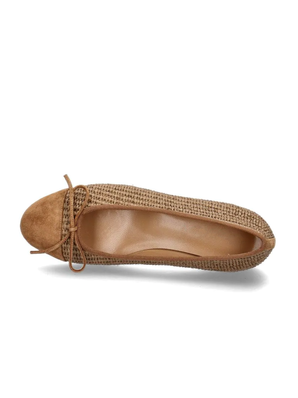 Brown Bow Raffia Ballet Flats With Faux Suede Round-Toe